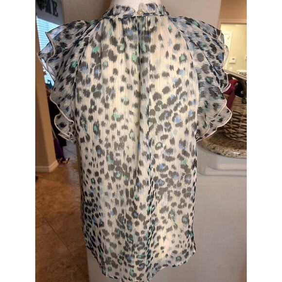 LOFT Women's Shimmer Leopard Flutter Sleeve Blouse XS 0-4 💸BOGO🎉 - Picture 9 of 9